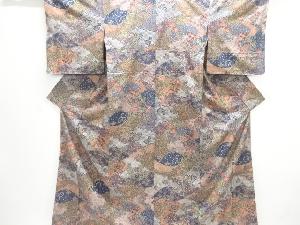 未使用品　草花に疋田模様手織り紬着物